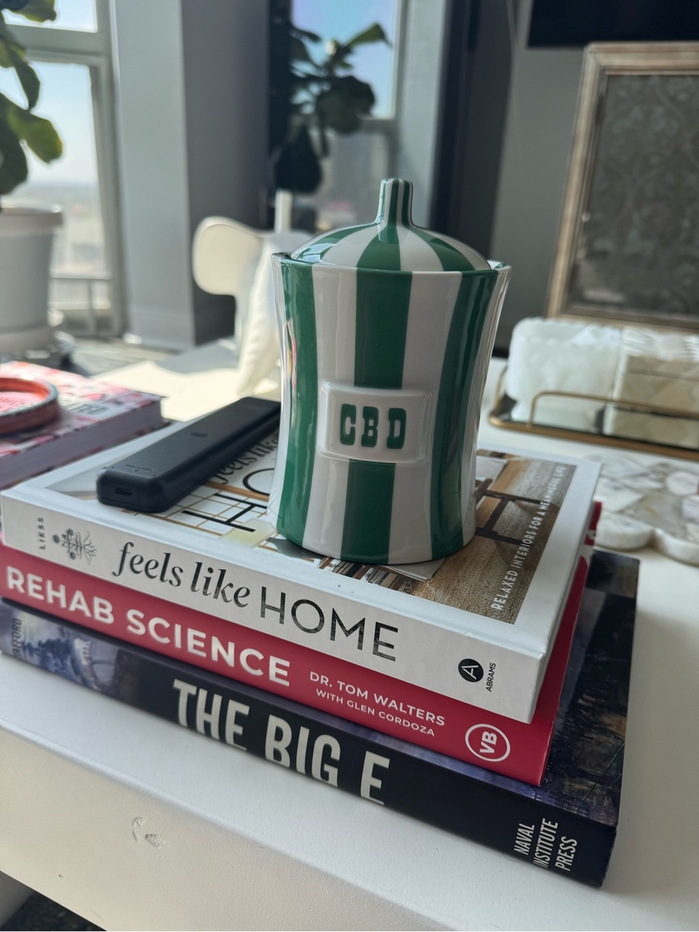 Jonathan Adler Green and White Striped Ceramic Canister - Picture 5 of 5